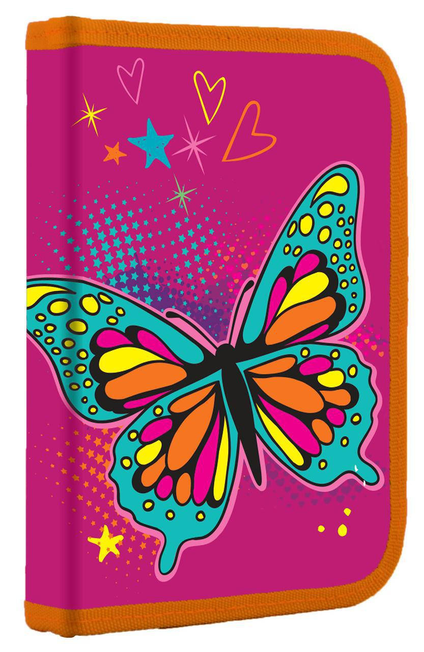 

Пенал 1 Вересня твердий одинарний с клапаном Butterfly 531793 для девочки, Розовый