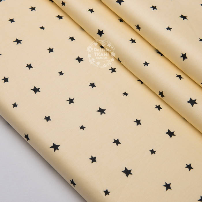 

Ткань сатин с чёрными звёздами на ванильном фоне, №3617с, Разные цвета