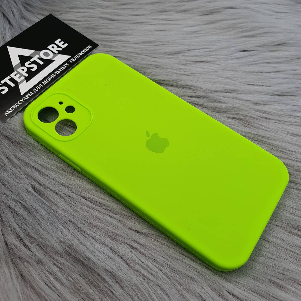 

Чехол КВАДРАТНЫЙ Silicone case Full camera 360 для iPhone 11 6.1 с микрофиброй Square закрытым низом камерой 13. Lime green
