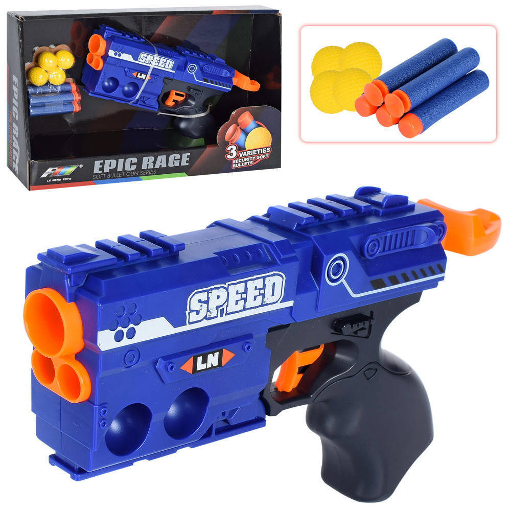 

БЛАСТЕР NERF арт G5 24см, мягк.шарики 4шт, мягкие пули 5шт, в кор-ке, 35-20-7см
