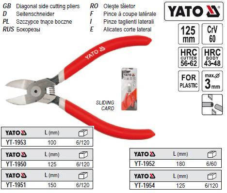 

Бокорезы YATO Польша кусачки для пластика 5" l=125 мм CrV YT-1950