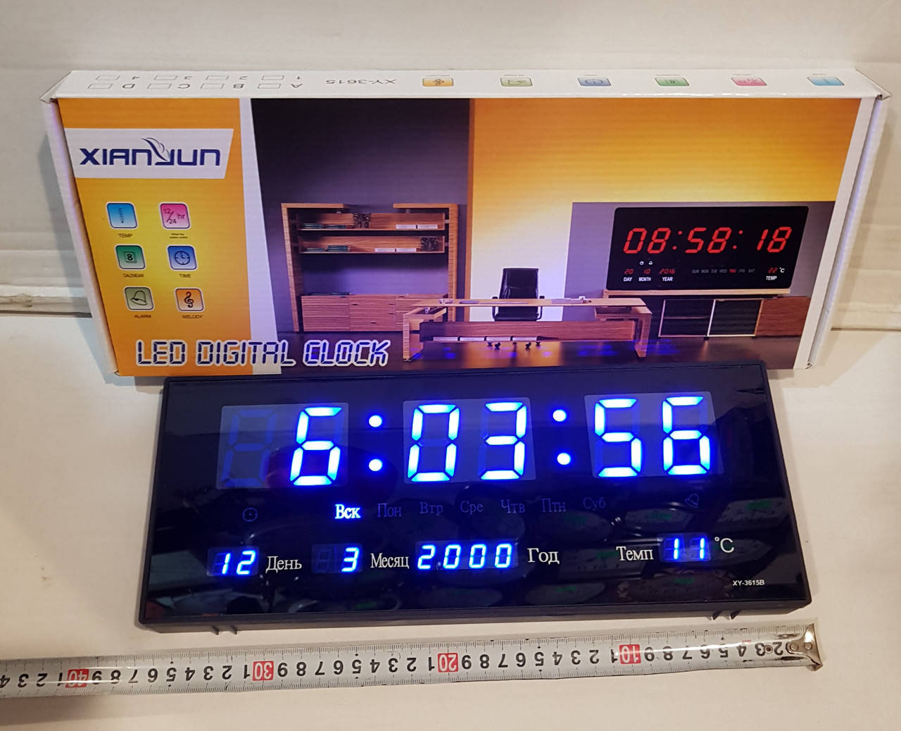 

Настенные часы Led с подсветкой 3615 синяя, Электронные часы, будильник, настольные часы