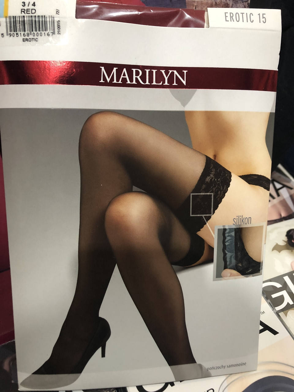 

Чулки женские на силиконе с ажурной резинкой польские тм Marilyn Erotic 15 Den , nero