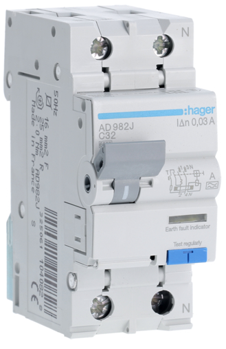 

Диференційний автомат 2-полюсний 6кА Hager AD982J C A-32/0,03А