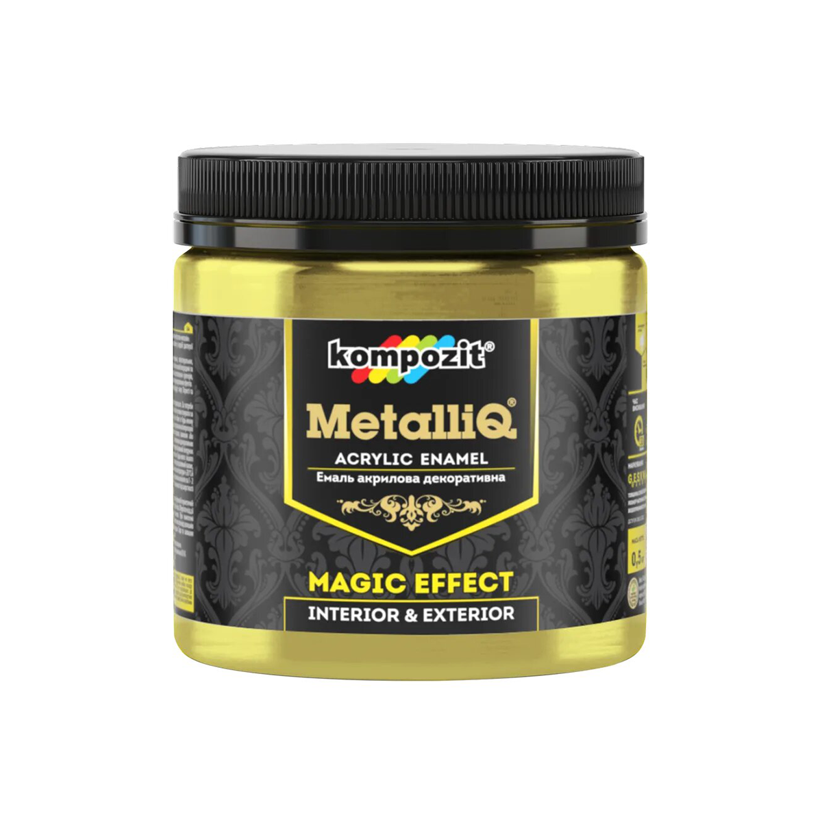 

Декоративная акриловая эмаль Kompozit Metalliq золото 0.5кг
