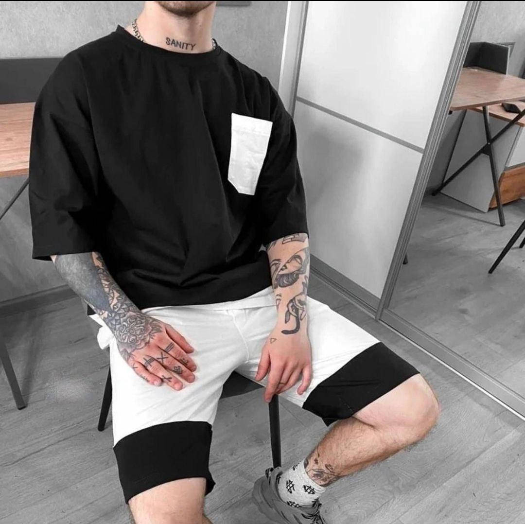 

Мужской летний костюм с шортами и футболкой цвет: черный