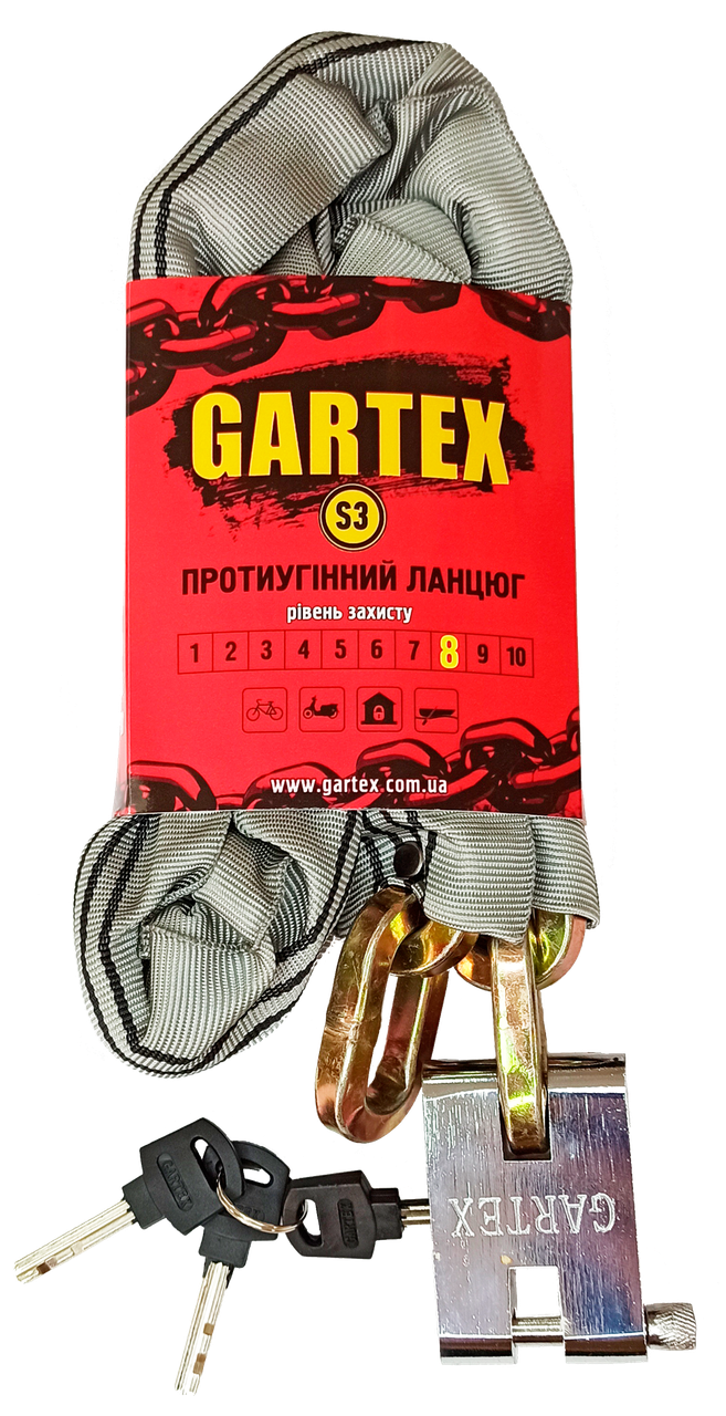

Противоугонная цепь (велозамок) Gartex S3 2000x10 мм-007