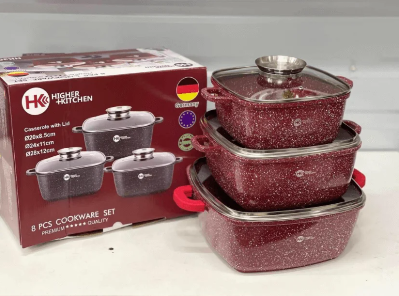 

Набор квадратных кастрюль-казанов 6 предметов Higher Kitchen HK 302 Красный гранит Германия