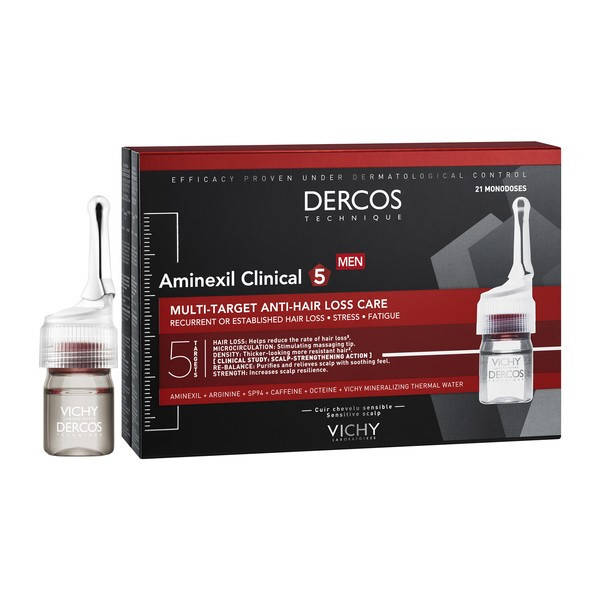 

Vichy Dercos Aminexil Clinical 5 - от выпадения волос и комплексного действия для мужчин, 21х6 мл