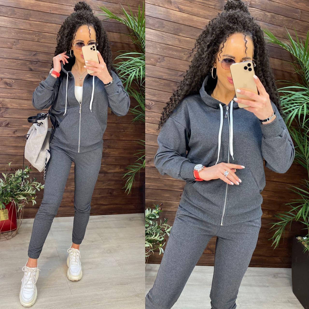 

Однотонная кофта с капюшоном и штаны джоггеры - спортивный костюм повседневный (р. 42-48) 11so1236, Хаки