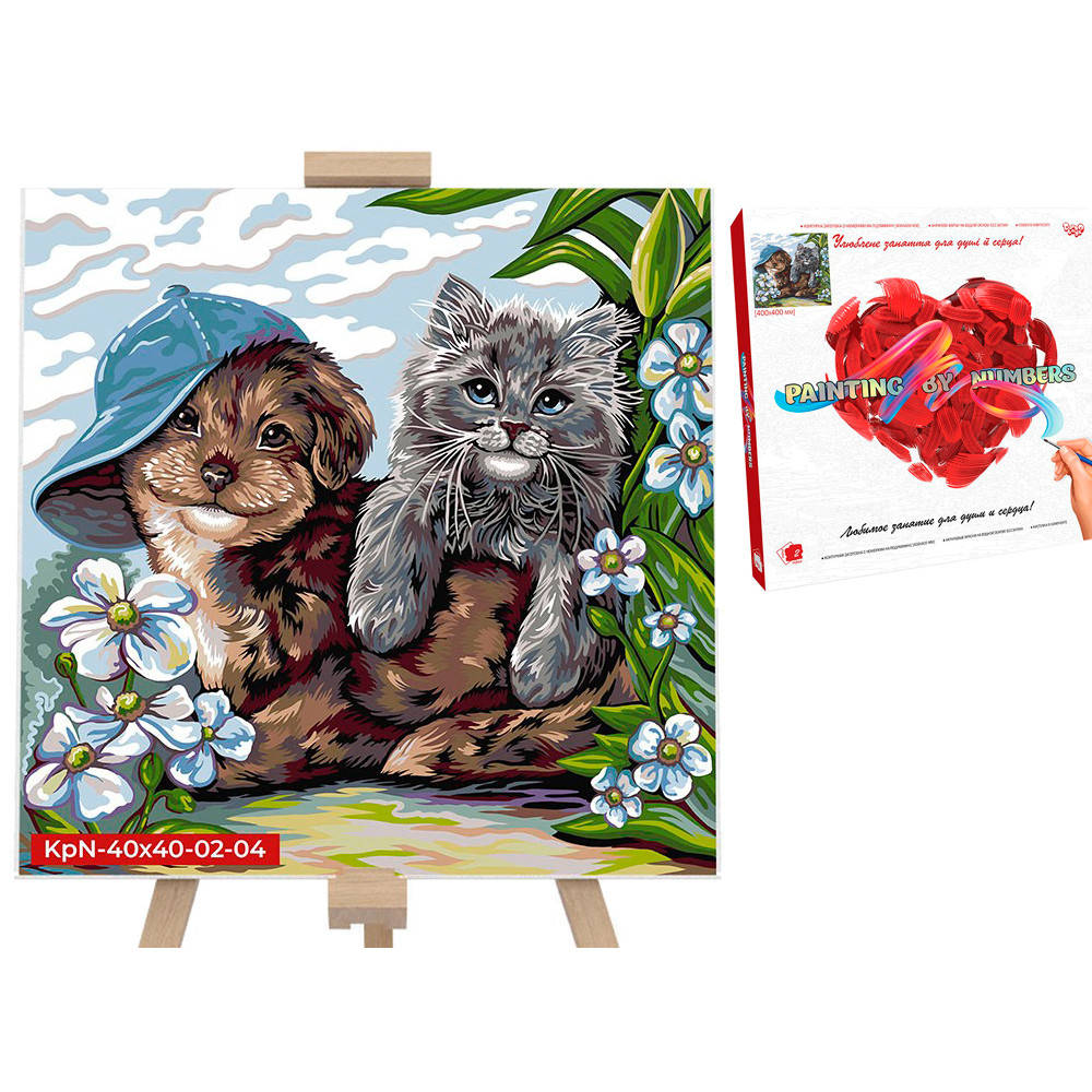 

Картина по номерам 40×40 см "Кот и собака" PAINTING BY NUMBERS / Картина раскраска по номерам на холсте