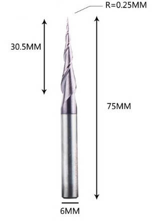 

Фреза конусная для ЧПУ R0,25-D6-L75-l30,5