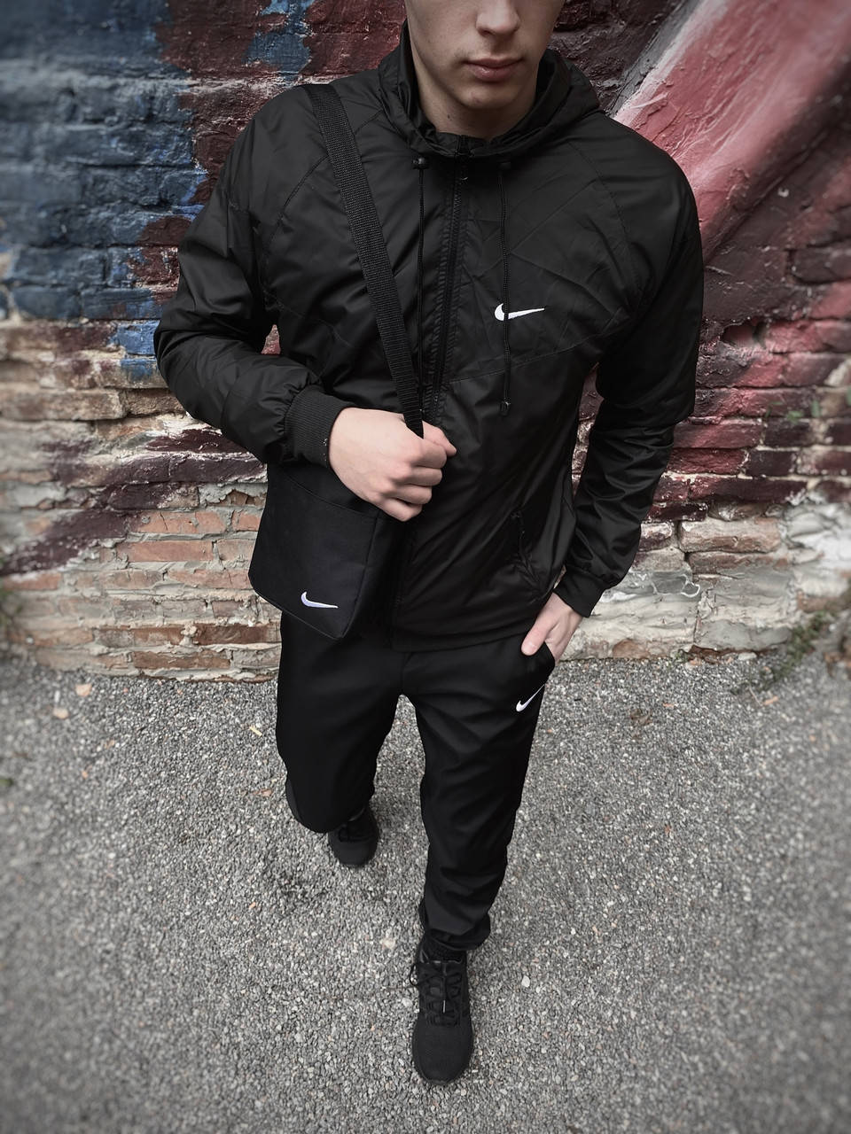 

Комплект осенний Ветрока + Штаны + Подарок Nike черный | спортивный костюм Найк мужской весенний ЛЮКС качество