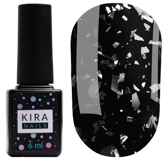 

Kira Nails No Wipe Top Silver Shard - топ без липкого слоя с серебряной поталью, 6 мл