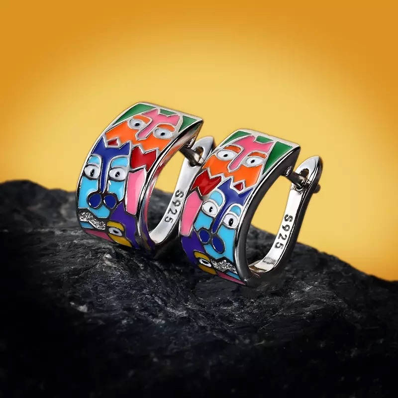 

Серьги серебряные с цветной эмалью и цирконами "Кот" 925 проба