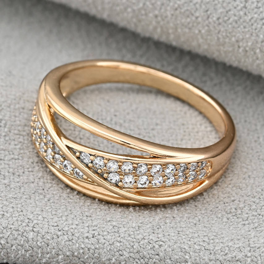 

Кольцо Xuping 14853 ширина 7 мм белые фианиты позолота 18К размер 19