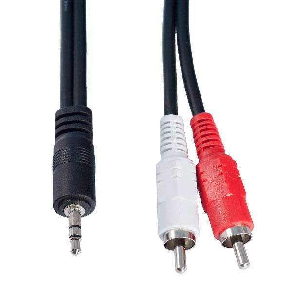 

Аудио кабель mini Jack 3,5 мм (вилка) - 2х RCA (вилка), 2 м, Черный