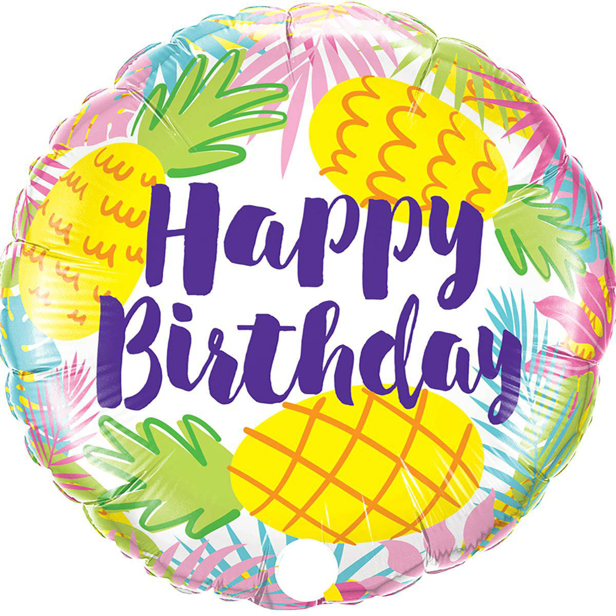 

Шар фольгированный круглый Happy Birthday ананасы (Китай), Разные цвета