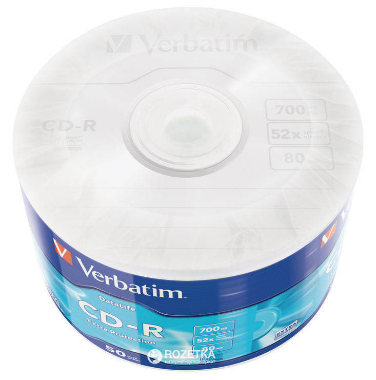 

Диск (c50) CD-R Verbatim /700MB/80min/52x/50pcs Wrap-box Extra (43787)