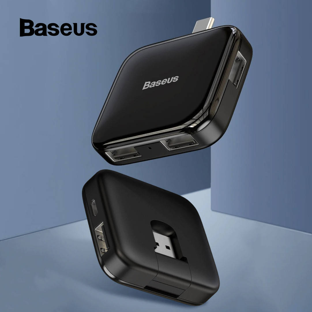 

ЮСБ хаб Тайп-С на 4xUSB 2.0 Baseus Fully Folded Portable 4-in-1 Type-C to 4USB концентратор (черный)