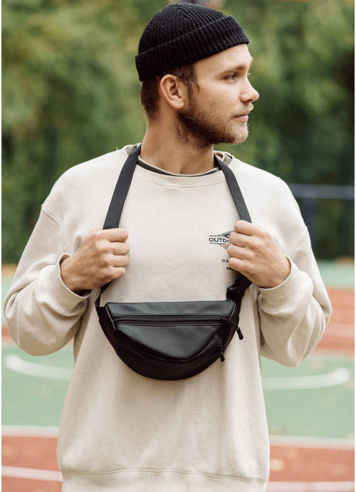 

Мужская поясная сумка (бананка) из экокожи Sambag Urban SKHm черная,экокожа, Черный