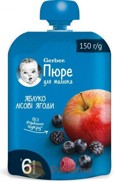 

Gerber Пюре фруктовое Яблоко и лесные ягоды (пауч) 6м+ (150 г)