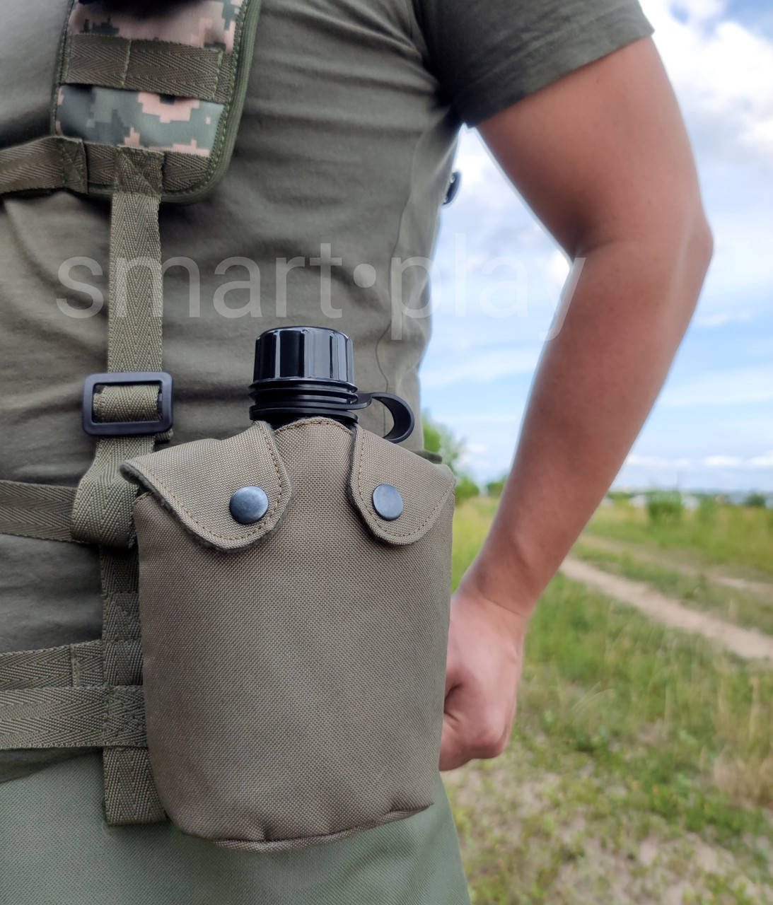 

Фляга с чехлом военная с подсумком армейская комплект, Черный