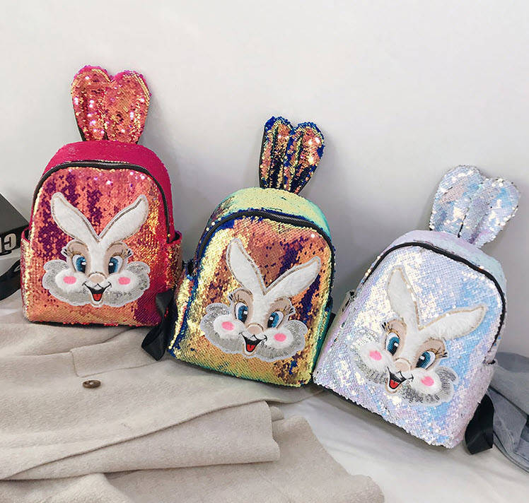 

Сказочный рюкзак в пайетках с мордочкой и ушками Зайца Хамелеон, Розовый