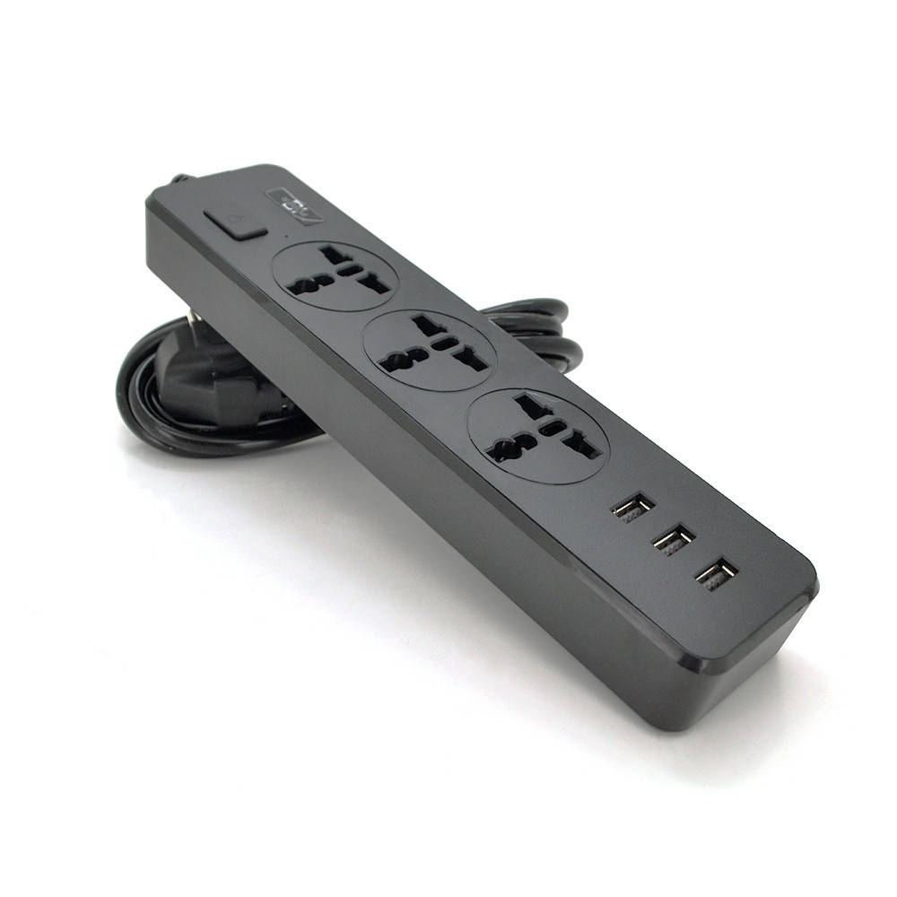 

Мережевий фільтр ТВ-Т13, 3 розетки + 3 USB, 2 м, перетин 3х0,75мм, 2500W, Black, Box