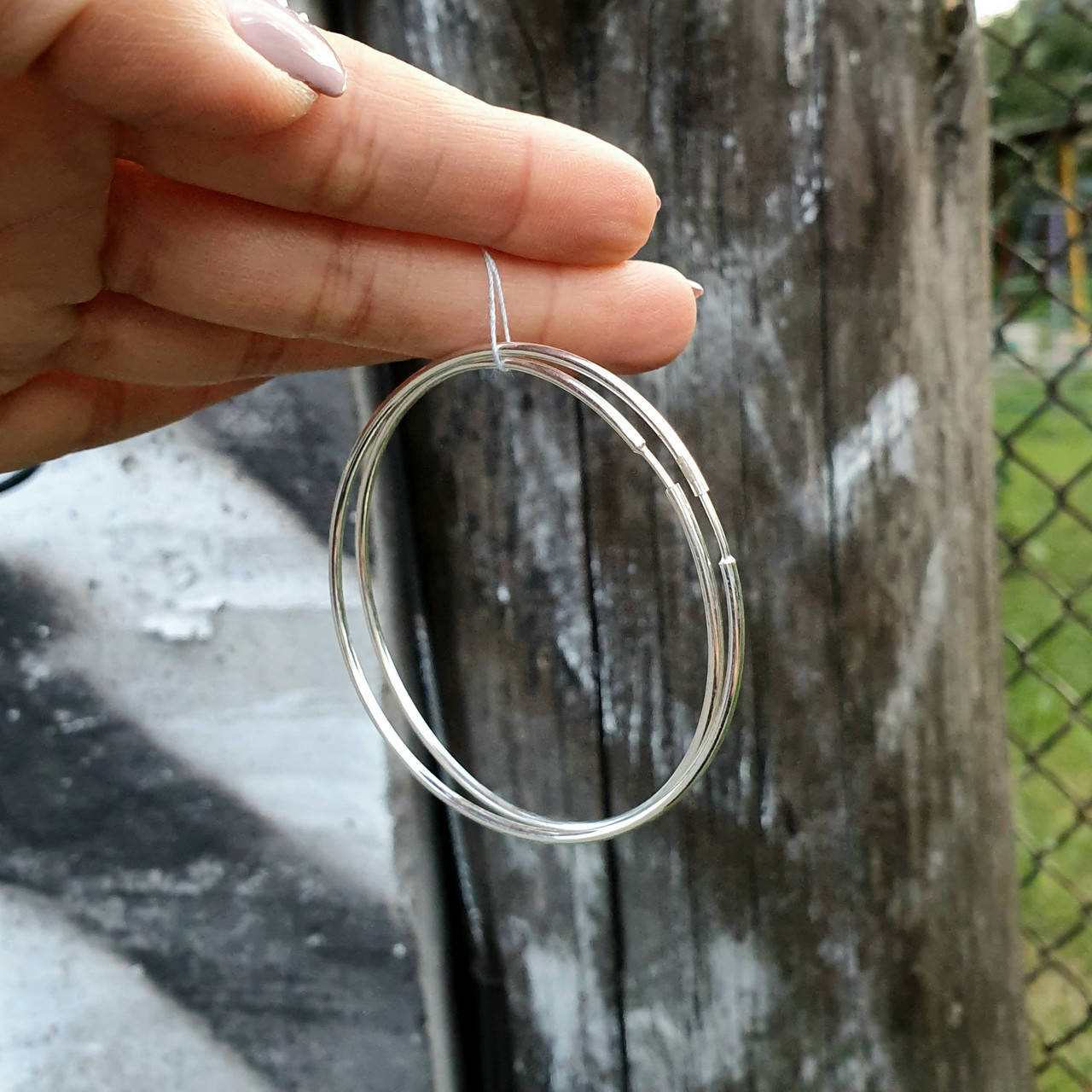 

Срібні сережки кола тоненькі 55 мм