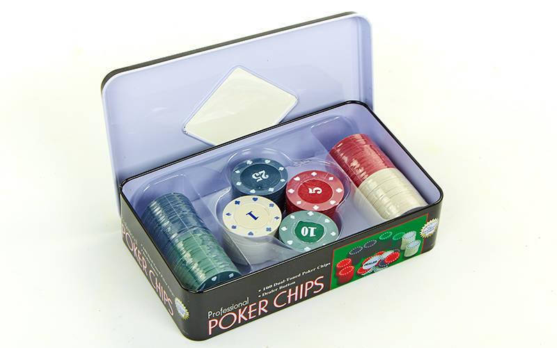 

Фишки для покера в металлической коробке Professional Poker Chips 2110: 100 фишек с номиналом