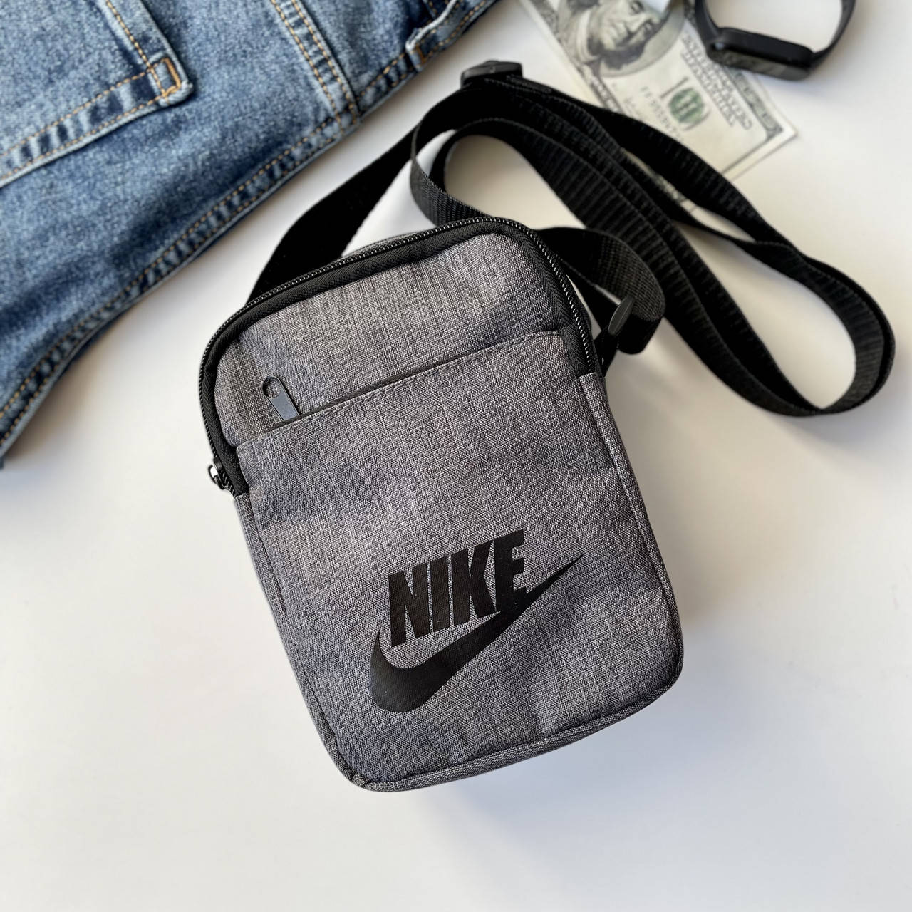 

Сумка мужская через плечо серая спортивная городская Nike,мессенджер мужской, тканевая барсетка, Серый
