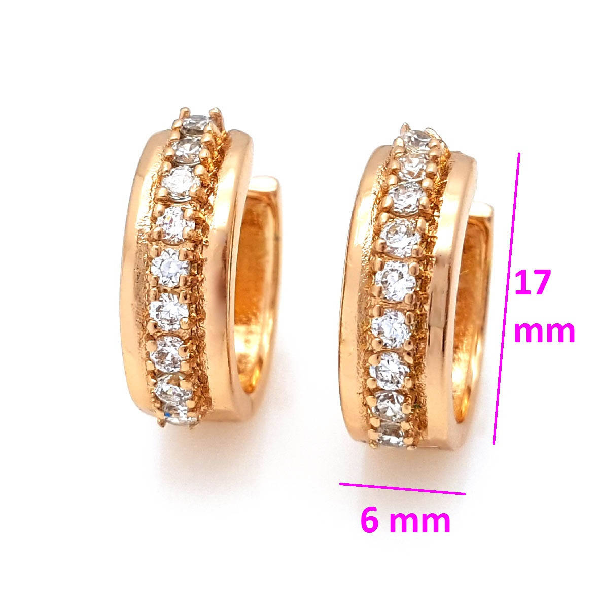 

Серьги Кольца с дорожкой камней, медзолото Xuping, 14К