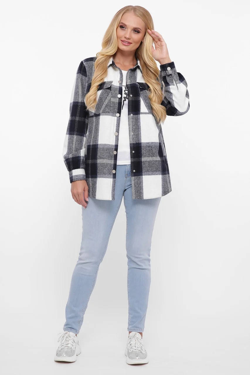 

/ Размер 48-50,52-54,56-58 / Женская рубашка в клетку Слава / цвет деним