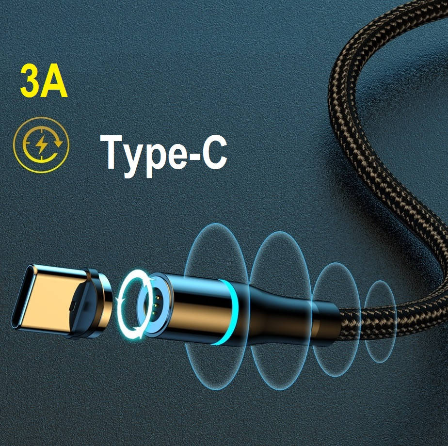 

Магнитный Кабель QC3.0 3А 3pin для Быстрой Зарядки Type-C