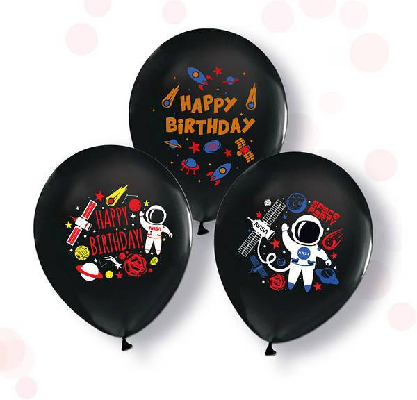 

Воздушные шарики с надписями Happy Birthday Космос | Черный