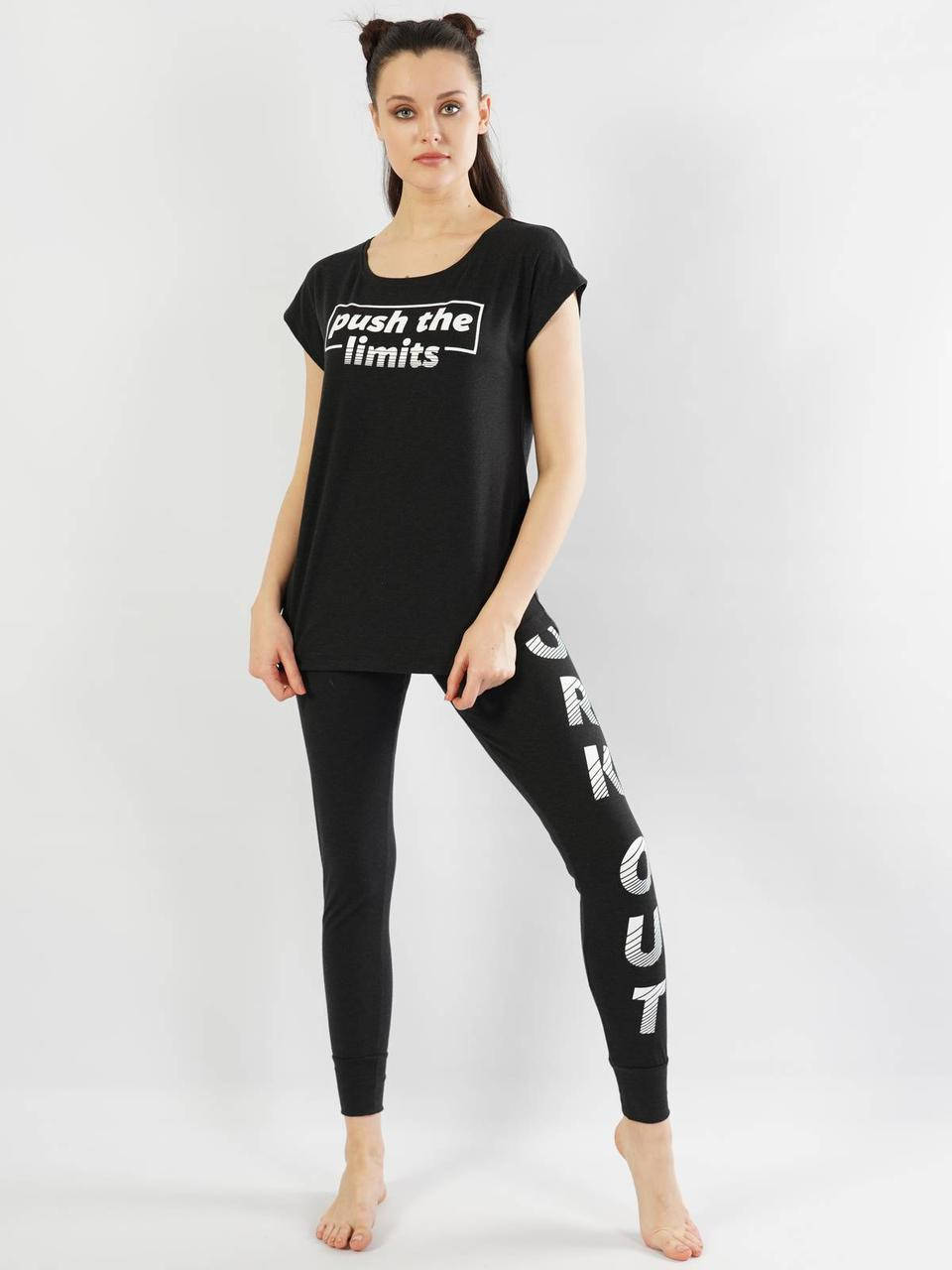 

Трикотажный комплект лосины и футболка в чёрном цвете 50