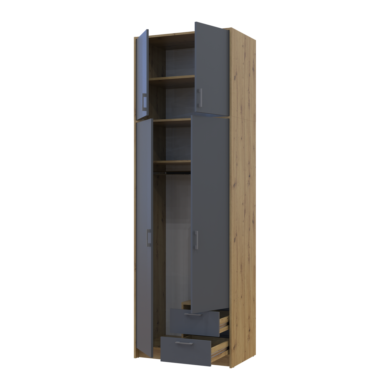 Шафа для одягу Doros Ронді з високою антресолею Дуб Артізан/Графіт 2 ДСП 82х52х260 (42005186) 2