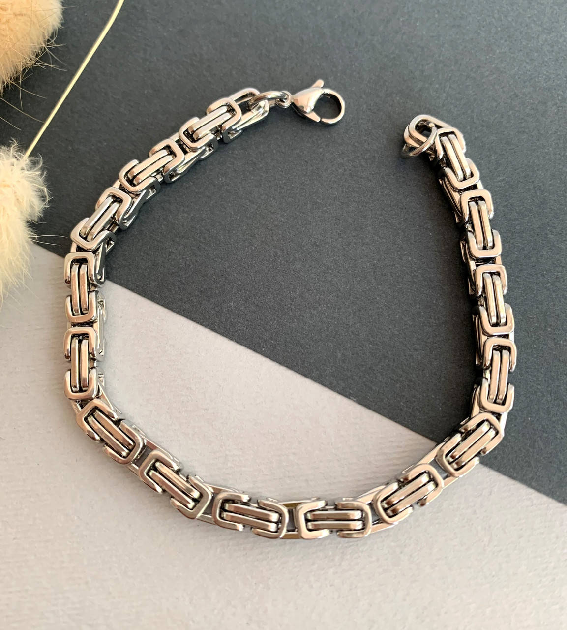 

Мужской браслет широкий из стали, браслет из нержавеющей стали византийское плетение