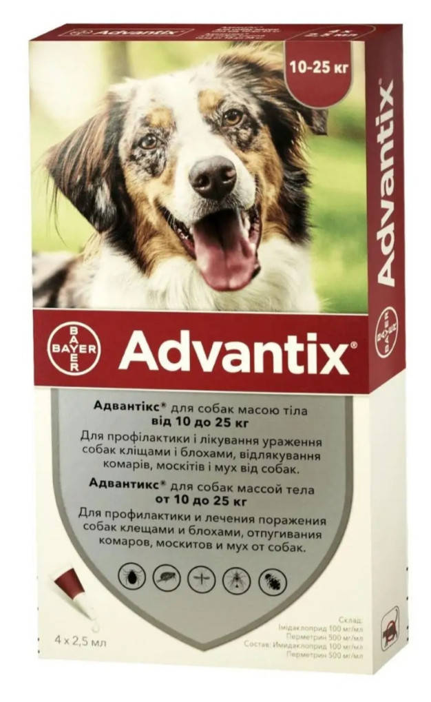 

Адвантикс капли для собак от 10 до 25кг 1шт Advantix