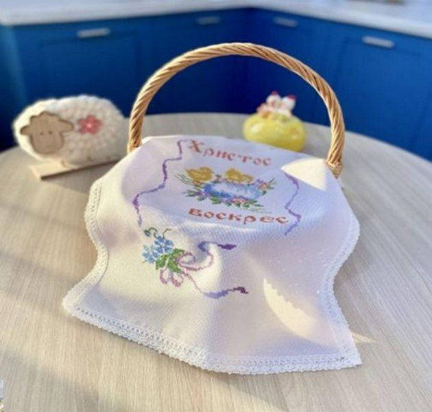 

Пасхальное полотенце салфетка на корзину с вышивкой льняная 35*55 см RKVV07-35, Белый