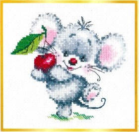 

Набор для вышивки крестом с печатью на ткани Мышонок с вишней C456 14ст
