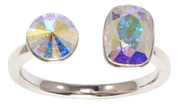 

Кольцо Xuping Родий с кр-ми Swarovski "Два кристалла АВ" р.16-17,17-18,18-19