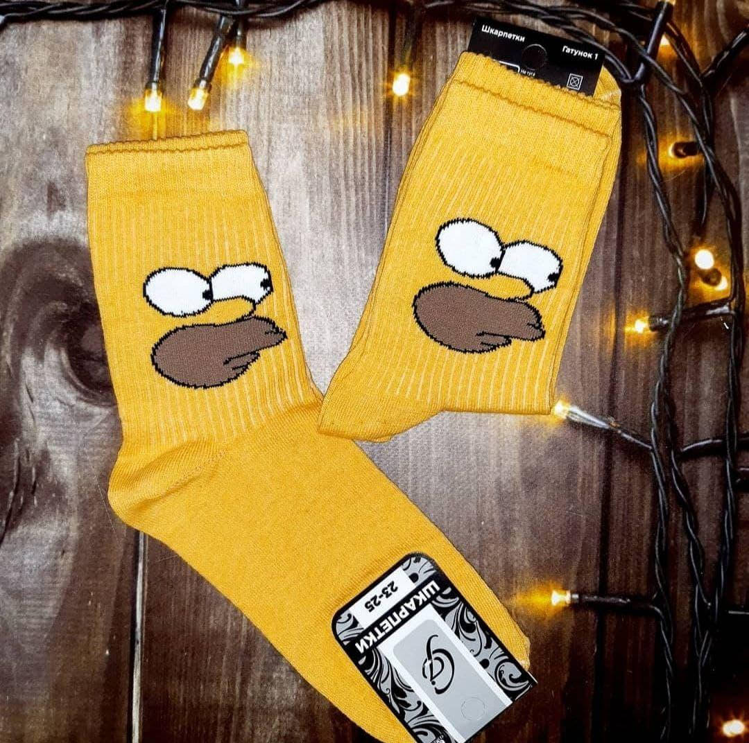 

Модные желтые высокие носки с принтом - носки прикол Симпсоны, Желтый