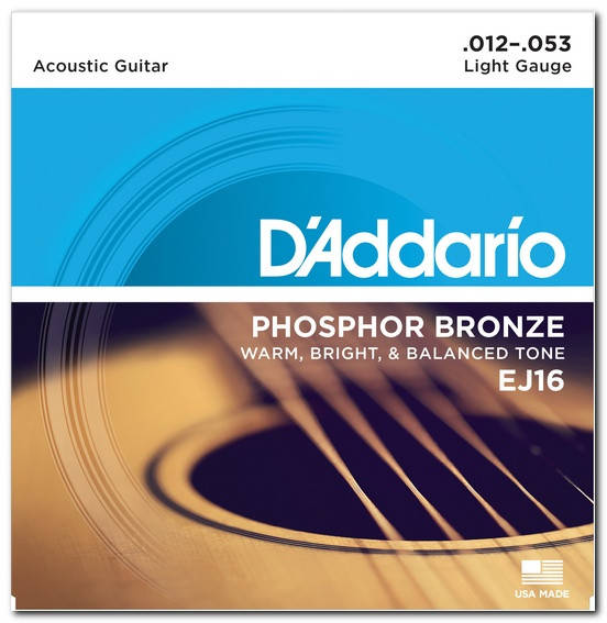 

Струны для акустической гитары D`ADDARIO EJ16 PHOSPHOR BRONZE LIGHT 12-53