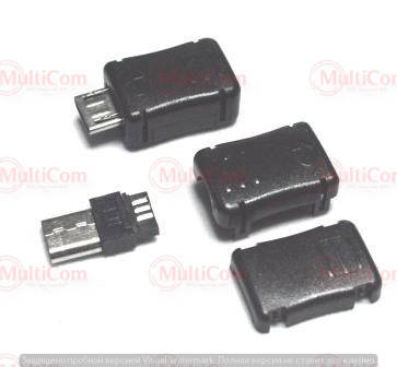 

01-08-073. Штекер miсro USB под кабель, корпус пластик, черный