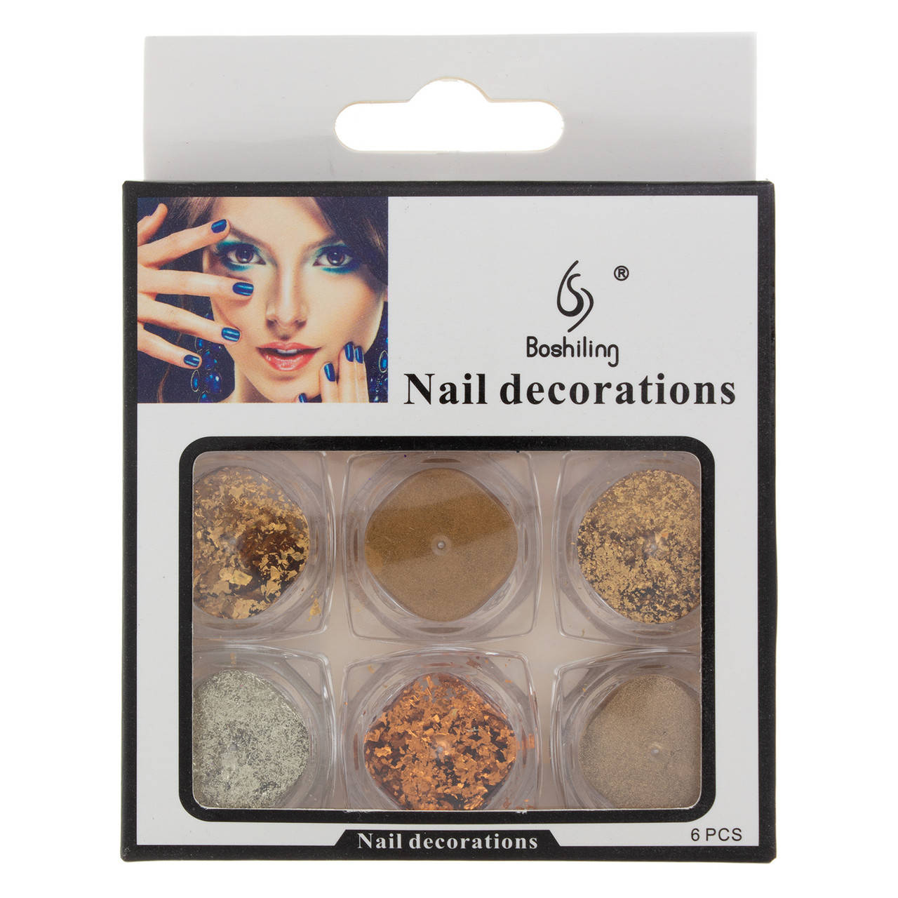 

Набор декора для дизайна ногтей (втирка + фольга), золотой, 6 шт.