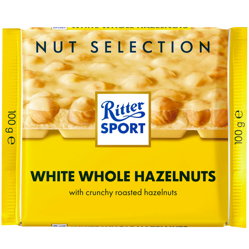 

Шоколад Ritter Sport White Whole Hazelnuts Белый шоколад с цельным лесным орехом 100г (1уп/10шт)