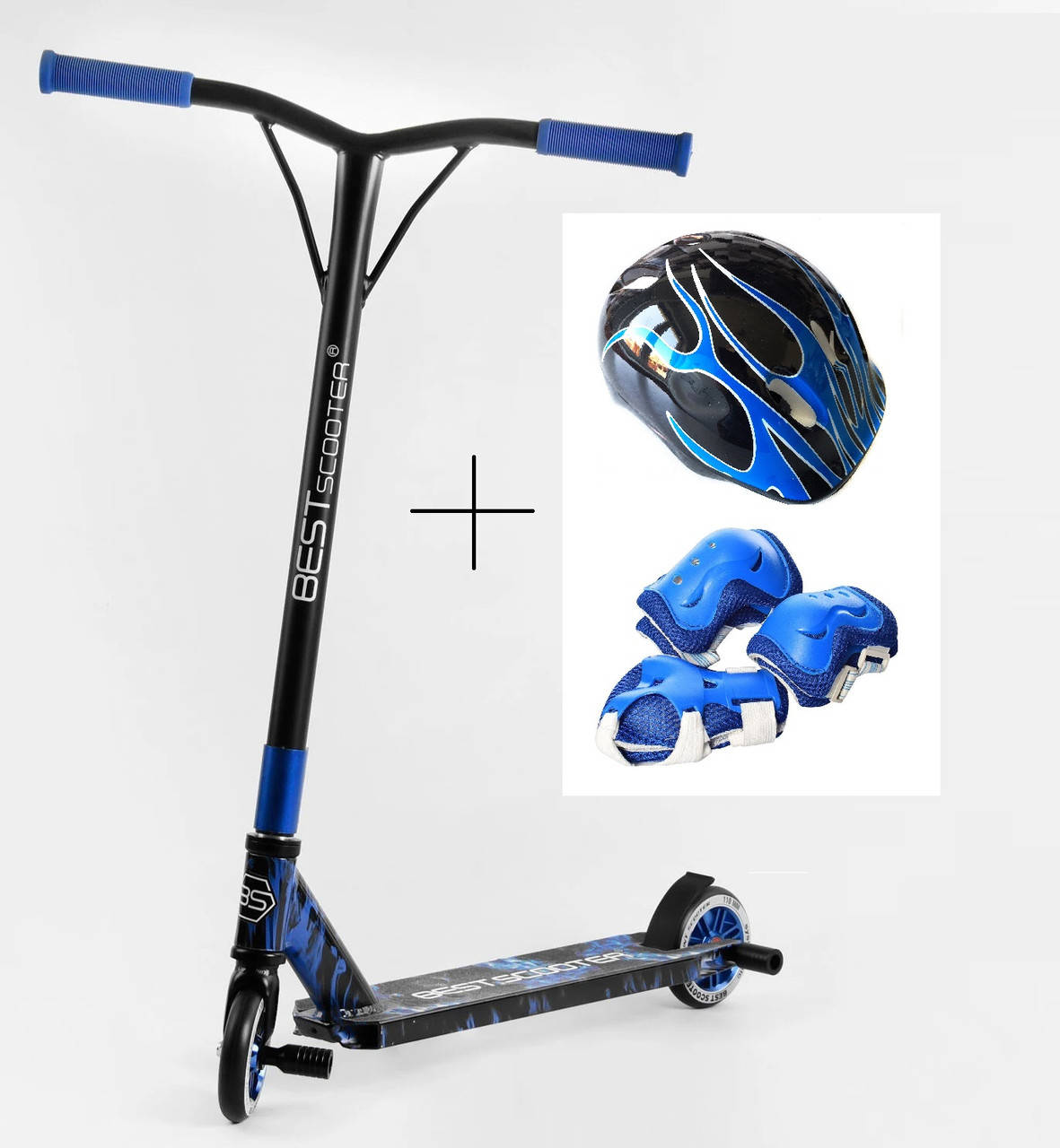 

Самокат трюковый Best Scooter HIC двухколесный колеса 110 мм Черно-синий с пегами и защитой 3653425