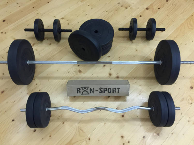 

Штанга + гантели RN-Sport на 80 кг. 4 грифа + блины. Перчатки в подарок!, Черный